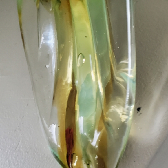 Handblown Glass Bird ,Yellow and Green with Brown Spots - Picture 9 of 13